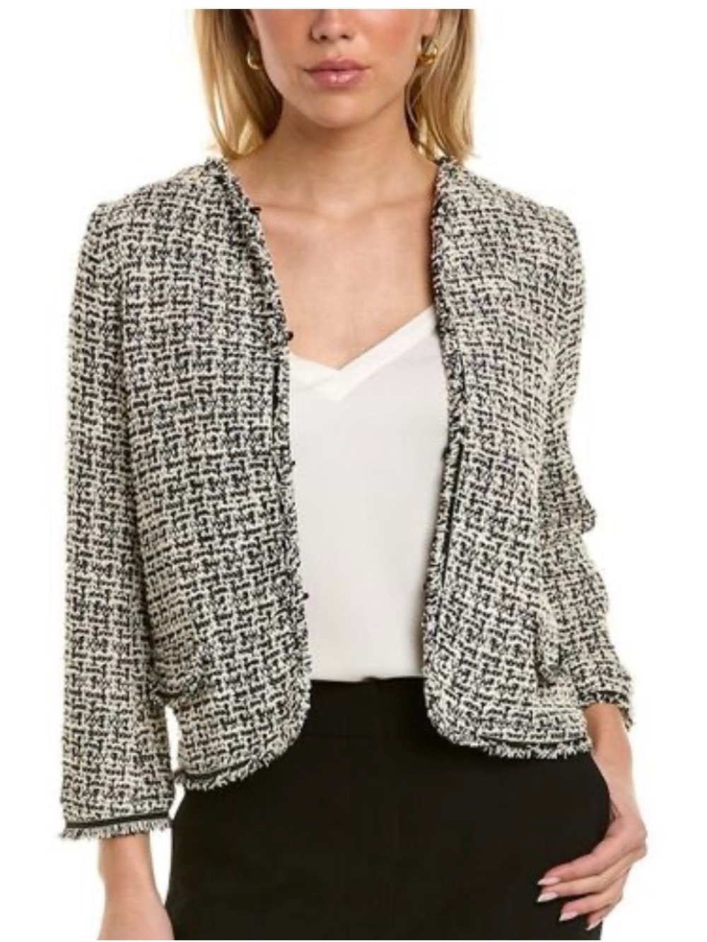 Max Studio Black & White Cropped Bouclé Blazer